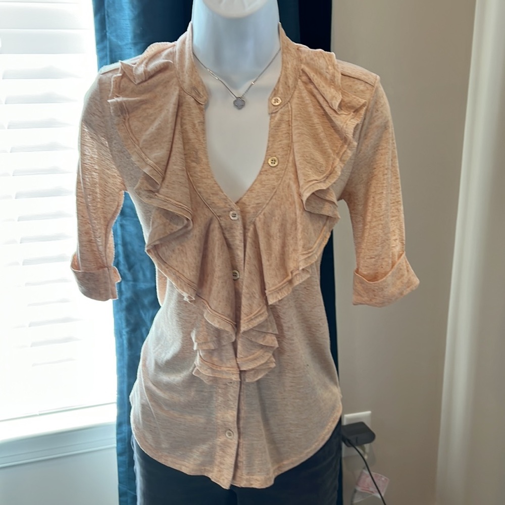 Anthropologie Peach Ruffle-Front Womens Top
